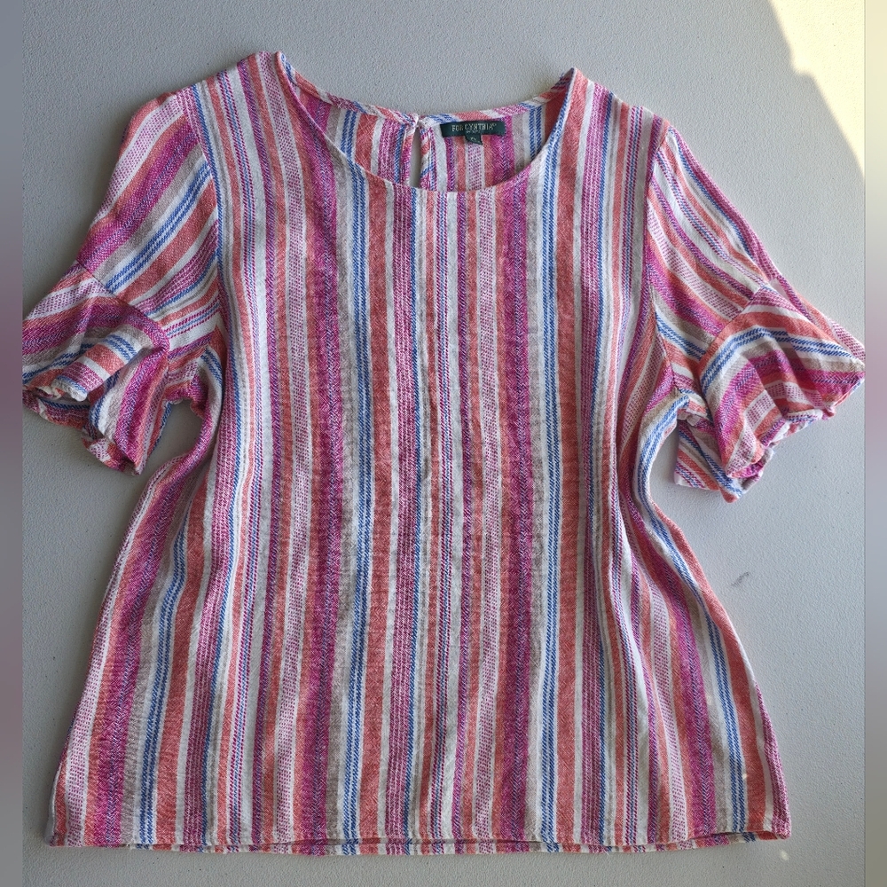 For Cynthia Rainbow Striped Ruffle Sleeve Blouse - Boho Coastal Summer Top - Picture 4 of 9